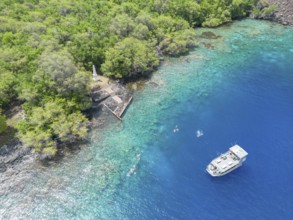 Aerial view of the Captain James Cook Monument, Captain Cook Monument Trail, Kealakekua Bay State