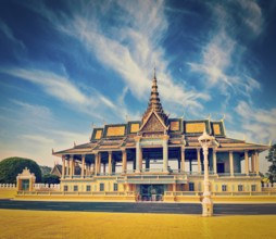 Vintage retro effect filtered hipster style image of Royal Palace complex, Phnom Penh, Cambodia,