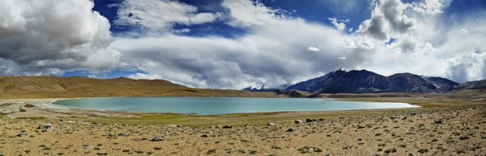 Panorama of Himalayan lake Kyagar Tso, Ladakh, India, Asia