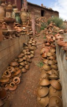 Morocco, clay jugs in front of a hotel, pottery, potteries, Africa