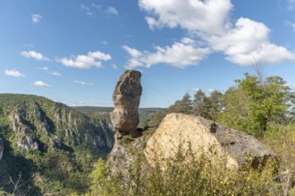 The vase of Sevres, spectacular rock in the Jontes Gorges. Le Rozier, Lozere, france