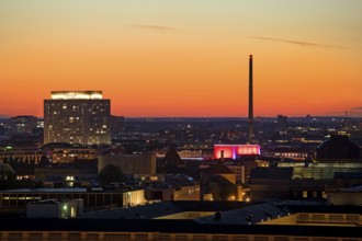 Charité high-rise hospital and the chimney of the Vattenfall combined heat and power plant