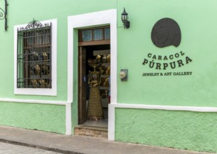 Renovated Spanish colonial buildings occupied by upmarket shops, Calle de los Frailes, Valladolid,