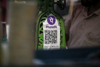 A Unified Payment Interface (UPI) barcode, or QR code, is kept at a stall for customers to make