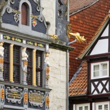 Detail of Münden Town Hall and half-timbered house, Weser Renaissance and German Half-half-timbered