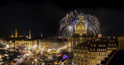 Fireworks over the Church of Our Lady in Dresden