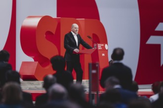 Olaf Scholz (SPD), Bundeskanzler, aufgenommen im Rahmen des Bundesparteitags der