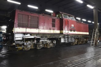 Diesel locomotive of the Harz narrow gauge railway in the engine shed, Wernigerode, Saxony-Anhalt,