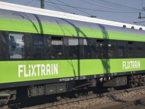 Flixtrain, train of Flixtrain GmbH, a German railway company of Flix SE, here in the station of