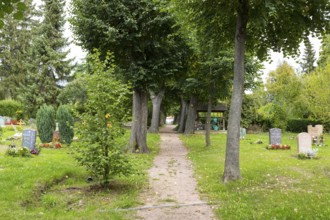 Alley and graves, Pesterwitz cemetery, Freital, Saxony, Germany, Europe