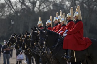 Parade of Horse Guards, soldiers of the Household Cavalry Mounted Regiment, White Hall,