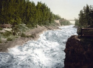 The Rapids from the Bridge, Imatra, Russia, now Finland, c. 1890, Historic, digitally enhanced