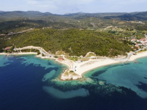 Aerial view, Ema beach, Toroni, Torone, Sithonia, Chalkidiki, Central Macedonia, Greece, Europe