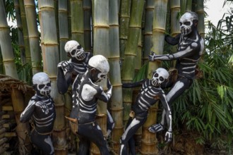 Natives with skeleton painting, Omo Bugamo tribe or skeleton people, Mount Hagen Festival in the