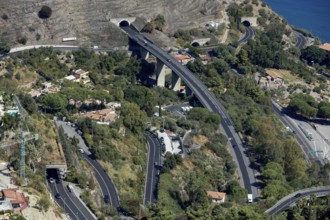 Several motorways and country roads intersect at Taormina, Province of Messina, Sicily, Italy,