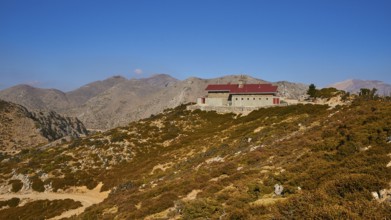 Kallergi Hut, Machia, mountain hut, red tiled roof, Samaria Gorge, Omalos, Lefka Ori, White