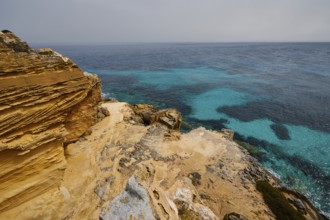 Picturesque rock strata, Spiaggia Blue Marino, Blue Marino Beach, rocky coast, Favignana, Egadi