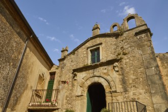 Church, Chiesa di Santa Caterina, super wide-angle view, oblique from below, Montalbano Elicona,