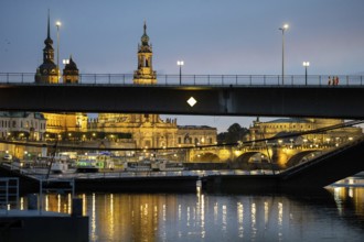 Partial collapse of the Carola Bridge in Dresden with the Church of Our Lady and Semperoper in the