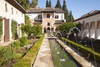 Patio de la Acequia, Court of the water Channel, Generalife palace gardens, Alhambra, Granada,