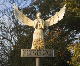 Angel sculpture village sign at Blythburgh, Suffolk, England, United Kingdom, Europe