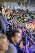 View of the packed grandstand at an indoor football tournament, Mercedes Benz Junior Cup,