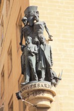 Sculpture on the General Workers Union building, Valletta, Malta, marking the 50th anniversary of