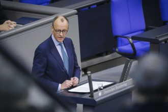 Friedrich Merz, CDU, Member of the Bundestag, recorded during the general debate in the Bundestag.