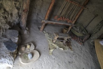 Reconstruction of buildings, Los Millares prehistoric Chalcolithic settlement archaelogical site,