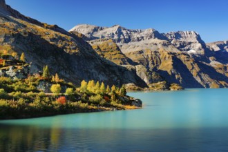 Autumn colours at Lac d'Emosson in the Valais mountains, Switzerland, Europe