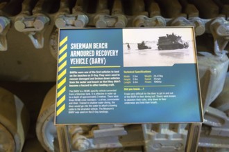 Information panel about Sherman Beach Armoured Recovery Vehicle (BARV) D-Day landings, REME museum,