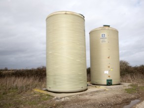 Farm storage tank silos for liquid fertiliser, Suffolk, England, United Kingdom, Europe