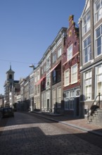 Historic Wijnstraat, Wine Street, houses once occupied by wine importers and traders, Dordrecht,