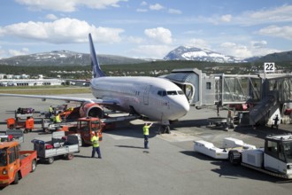 Plane being loaded at the airport, Tromso, Norway, Europe