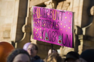 Slogans against right-wing extremism on cardboard boxes, demonstration against right-wing