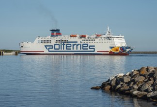 Polferries ferry Mazovia arrive in Ystad after travelling from Swinoujscie, Poland. Ystad, Scania,