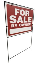 Right facing for sale by owner real estate yard sign isolated on a white background