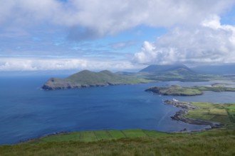 View over coast and sea, viewpoint at Geokaun mountain, Valentia Island, County Kerry, Ireland,