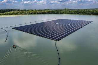 Germany's largest floating solar power plant on the Silbersee III, a quarry pond no longer used for