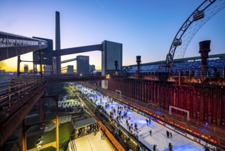 Ice rink at the Zollverein coking plant, Zollverein World Heritage Site, Essen, Germany, Europe