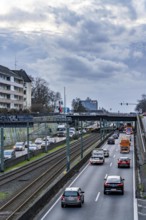 The Hausackerbrücke, inner-city road bridge over the A40 motorway and the U18 light rail line,