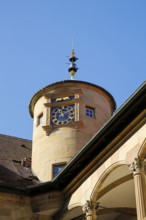 Old Palace Stuttgart, tower clock, clock hand, former moated castle, princely residence, 14th