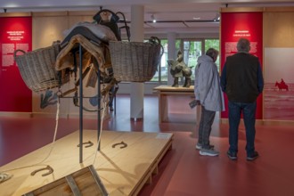 Shrimper's equipment for draught horse with dragnet in the NAVIGO Visserijmuseum, fishery museum at