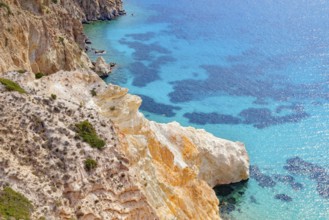 Multicoloured rock formations, Firopotamos, Milos Island, Cyclades Islands, Greece, Europe