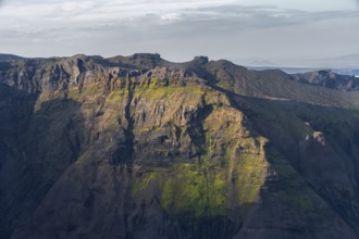 Steep cliffs on the Myrdalsjökull glacier in the evening light, Pakgil, Iceland, Europe