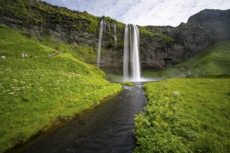 Seljalandsfoss waterfall, long exposure, Seljalandsa river, South Iceland, Iceland, Europe