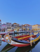 Traditional Moliceiro boats on Aveiro main canal, Aveiro, Portugal, Europe