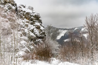 Snow-covered winter landscape Bruchhauser Steine in the Sauerland, Bruchhausen, Olsberg,