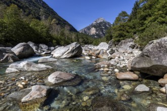 Rocks in the Verzasca River between Lavertezzo and Brione, Verzasca Valley, Valle Verzasca, Canton