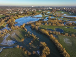 Lünen, North Rhine-Westphalia, Germany, flood on the Lippe, river in the Ruhr area, the fields, the